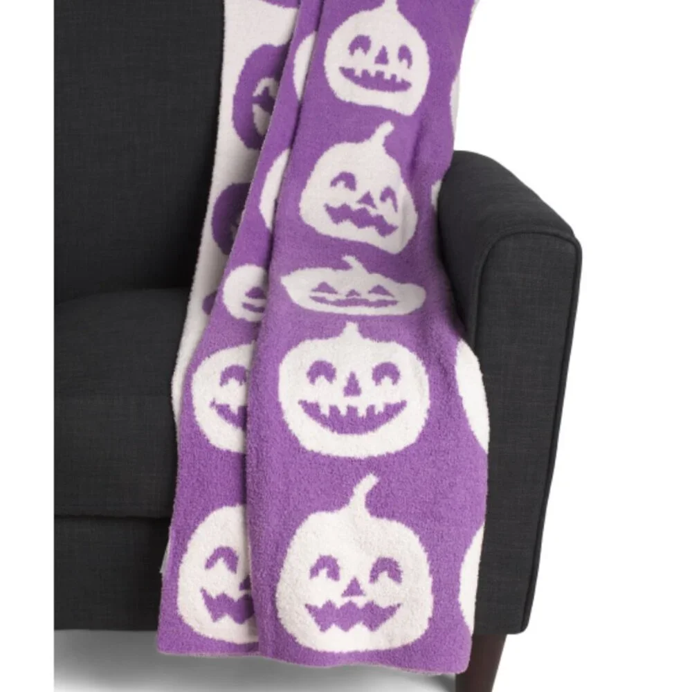 🎃 NEW NOVOGRATZ Feather Happy Pumpkin Throw 50x70 Purple Blanket